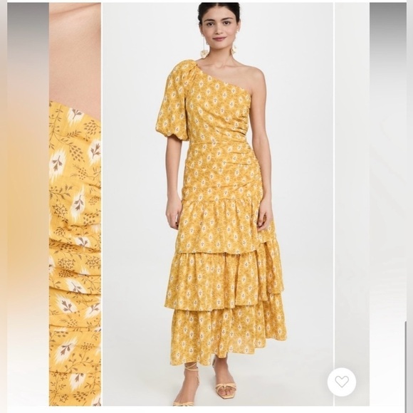 Veronica Beard Virginia Midi Dress in Sun Multi One-Shoulder - Picture 1 of 11